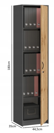 Стелаж SaraMeble 44,5 x 180 x 35 см, антрацит, дуб вотан, графіт