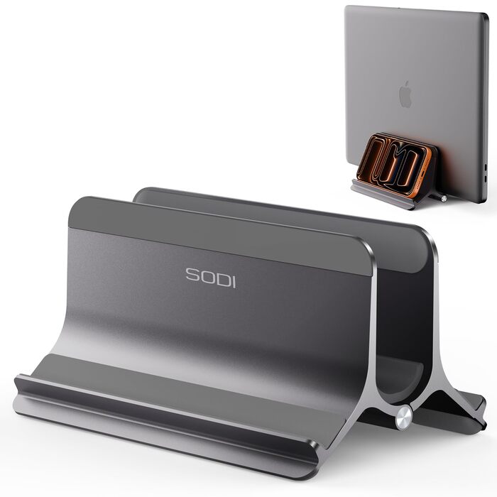 Підставка для ноутбука SODI вертикальна, автоматична, з алюмінію, для MacBook Pro/Air, ноутбуків, планшетів, телефонів (сіра)