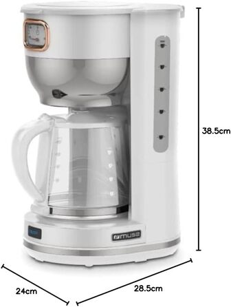 Кавоварка MUSE MS-220 W, 10 чашок, з глечиком, біла, підтримка тепла, матова поверхня