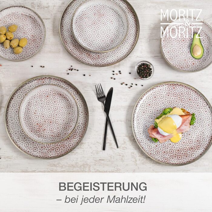 Порцеляновий сервіз Moritz & Moritz ALHAMBRA на 6 осіб, 18 предметів, колір Mousse — сучасний набір посуду (обідні та десертні тарілки, піали)
