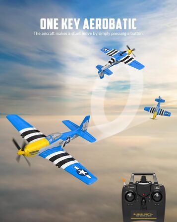 Літак на радіокеруванні VolantexRC 761-5 P51 Mustang RTF для початківців з Xpilot, 4 канали, готовий до польоту
