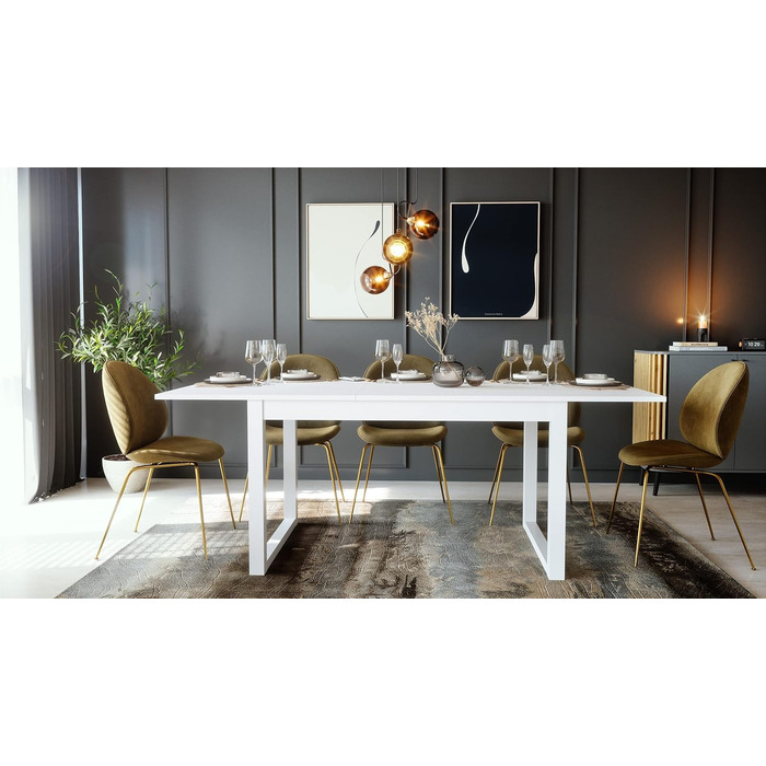 Стіл обідній Newfurn розсувний 160-200x90 см, білий, сучасний скандинавський стиль, для кухні та вітальні, з стільницею