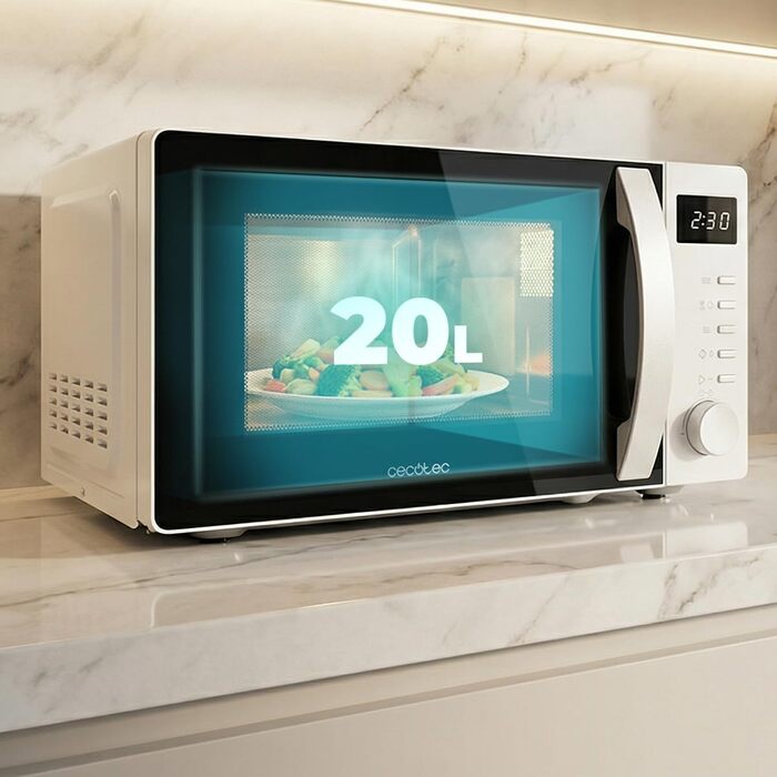 Мікрохвильова піч Cecotec Proclean 5105 Silver 20L з грилем, технологією 3DWave та функцією розморожування, біла