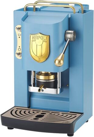 Кавоварка FABER Pro Deluxe Scudetto для ESE-подушок 44 мм, бірюзова з латунним оздобленням, прес для кавових підушок з латуні, логотип Napoli Campione золотий