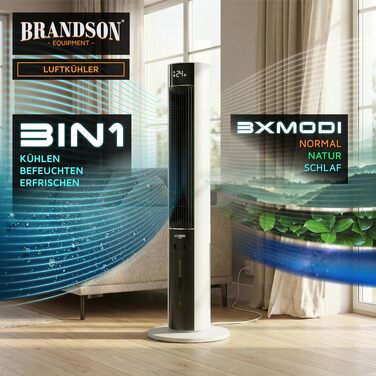 Вентилятор вежний Brandson з функцією охолодження водою ECO Design, тихий, DC мотор, з пультом, енергоефективний, з коливанням