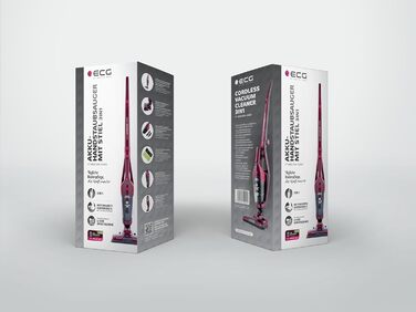 Акумуляторний вертикальний пилосос ECG VT 4620 3в1, чорний/червоний