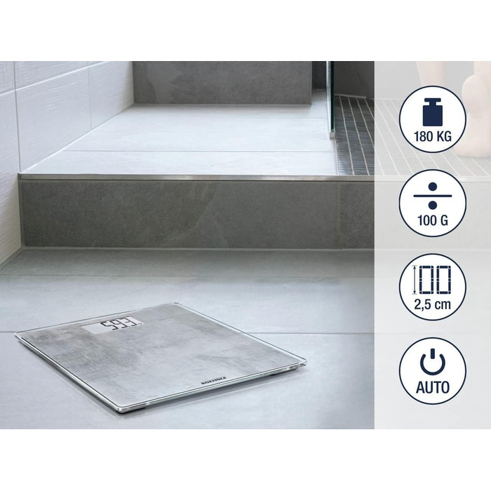 Електронна вага Soehnle Style Sense Compact 300 Concrete, LCD-дисплей, ультратонкий дизайн, максимальна вага 180 кг, бетон