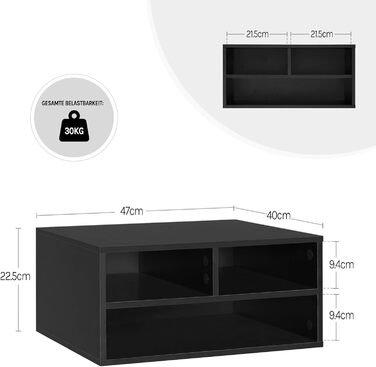 Стійка для принтера WOLTU з 3 ящиками, 47x22,5x40 см, чорна, ASK15sz