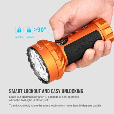 Ліхтарик OLIGHT Marauder Mini LED 7000 люменів, 600 м, перезаряджуваний, з дальнім і розсіяним світлом, 3 кольори LED, датчик відстані, для активного відпочинку, помаранчевий