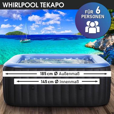 Надувний СПА-басейн BRAST MSpa Tekapo для 6 осіб 185x185 см, 132 гідромасажні форсунки, енергозберігаючий таймер, нагрів, функція надування, для дому та вулиці