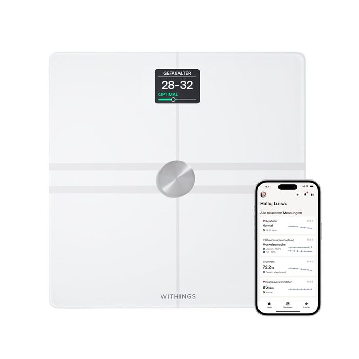Розумні ваги WITHINGS Body Comp з Wi-Fi та Bluetooth, повний аналіз складу тіла: жир, м'язова маса, кісткова щільність, вісцеральний жир, білі