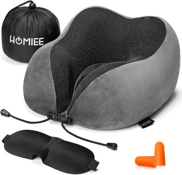 Подушка для шиї Homiee для подорожей: ортопедична, з memory foam, для автомобіля, літака, офісу (сіра)