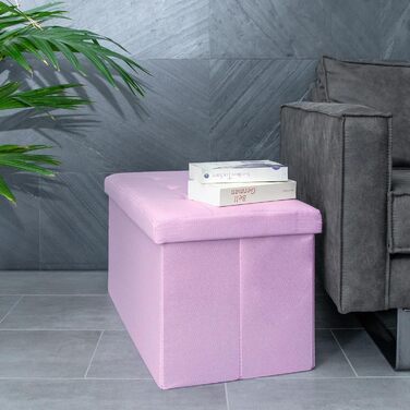 Складаний пуф INTIRILIFE 76x38x38 см, тканинний, рожевий, з кришкою та місцем для зберігання – банкетка-скриня, пуфік для ніг, органайзер