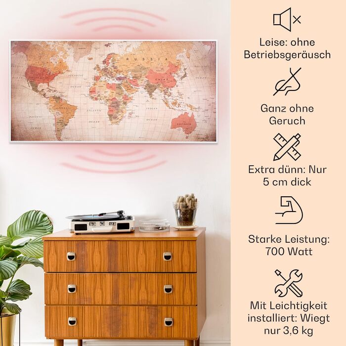 Інфрачервоний електрообігрівач Klarstein Air Art Smart 700 Вт з Wi-Fi, термостатом і датчиком відкритого вікна, настінний, без CO2