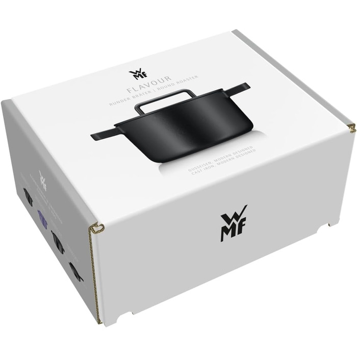 Жаровня WMF Flavour 22 см, чавунна, для індукції, емальована, чорна, з кришкою з конденсаційними виступами, сучасний дизайн