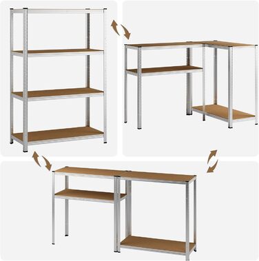 Стелаж металевий Monzana 170x75x30 см, 280 кг, 4 полиці з МДФ, для складу, гаража, майстерні, сріблястий