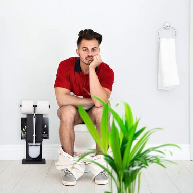 WC гарнітур Relaxdays з туалетною щіткою, тримачем для рулону та газет, металевий, чорний, 70x25,5x20 см, розмір L