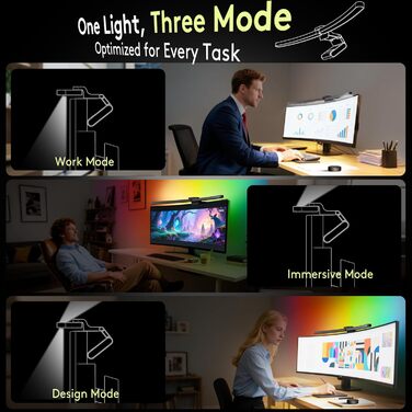 Quntis LED лампа для монітора 66 см з RGB підсвічуванням та пультом дистанційного керування, регульована, з автодиммуванням, захистом від синього світла, без мерехтіння, для геймінгу