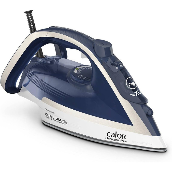 Праска Calor Ultragliss Plus 2800 Вт, парова, 50 г/хв, паровий удар 260 г/хв, антипригарна підошва, вертикальне відпарювання, автоматичний пар, синьо-срібляста, преміум