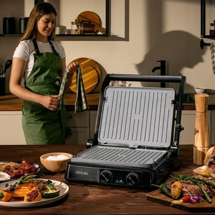 Електричний контактний гриль Cecotec Rock'nGrill 2200 Dual, розкладний на 180°, 29x23 см, 2200 Вт