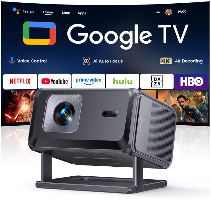 Проектор Google TV Beamer 4K Smart: Кінотеатр вдома 1080P FHD, Автофокус, Трапецеїдальна корекція, WiFi, Bluetooth, Портативний, Чорний