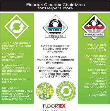 Прозорий захисний килимок Floortex Ecotex Revolutionmat з ко-поліестеру для килимів до 9 мм, прямокутний, 120x75 см