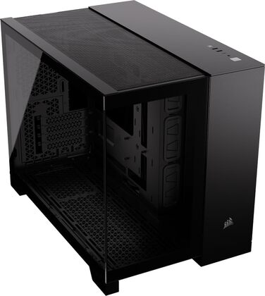 CORSAIR 2500X корпус для ПК mATX, подвійна камера, загартоване панорамне скло, сумісний з реверсивним підключенням материнської плати, без вентиляторів, чорний
