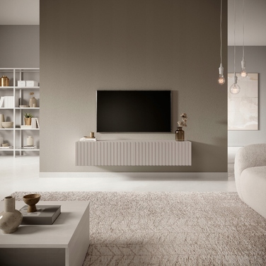ТВ-тумба Telire 140 см, сіро-бежева, з ламельним фасадом - Selsey Design