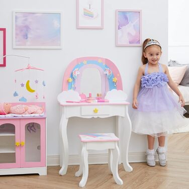 Дитячий туалетний столик Teamson Kids Fantasy Fields Little Dreamer з дзеркалом, вбудованим сховищем і стільчиком, білий