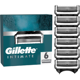 Змінні леза Gillette Intimate для чоловічого вологого гоління, 6 шт., з покращеною змащувальною смужкою, дерматологічно протестовані