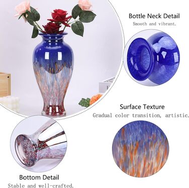 Ваза для квітів Murano Glas Mevsvase, блакитна, 30 см - декор на стіл, весілля, інтер'єр