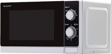 Мікрохвильова піч Sharp R200INW 20 л, 800 Вт, 5 режимів, таймер 35 хв, розморожування за вагою, енергозбереження, скляний піддон 25,5 см, срібляста