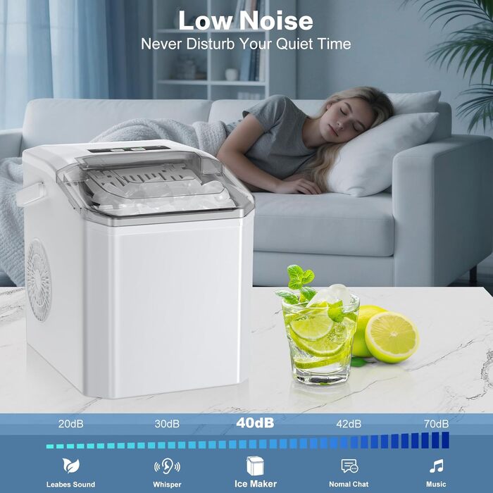 Льодогенератор Ice Cube Maker 12 кг/24 год, білий - швидке виробництво льоду (6-8 хв), 2 розміри кубиків льоду, самоочищення для дому, офісу, бару
