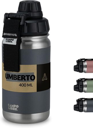 Термос пляшка Campo Libre Umberto I Premium, 400 мл, нержавіюча сталь, ізотермічна, для газованої води, герметична, підходить для миття в посудомийці, колір Deep Grey