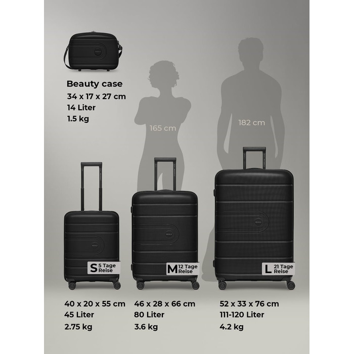 Валіза для подорожей REDOLZ Essentials 11 XL, пластикова, чорна, 76x51x32 см, з TSA-замком та розширенням