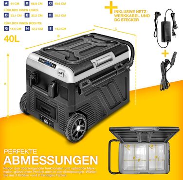 Автомобільний холодильник Tillvex Kompressor 40/50 л електричний з Wi-Fi та охолодженням до -20°C для авто, вантажівок, кемпінгу (12/24V, 230V, з акумулятором, чорний)