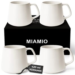 Набір керамічних чашок для кави та чаю MIAMIO Luxe (4 шт. по 420 мл), великі кружки для капучино та еспресо, підходять для мікрохвильової печі та посудомийки, колір: кремово-білий