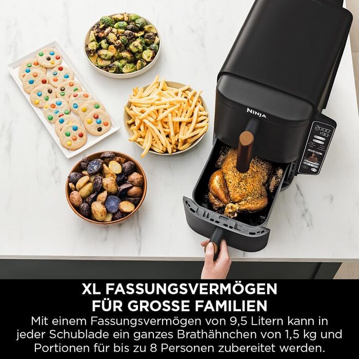 Фритюрниця Ninja Foodi FlexDrawer Dual Zone Air Fryer AF500EUCP, 9.5L, 7-в-1, Чорний & Мідний, з антипригарним покриттям