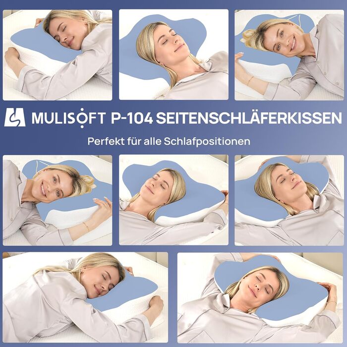 Ергономічна подушка для шиї MULISOFT з ефектом пам'яті (Memory Foam), форма метелика, розмір M, синя