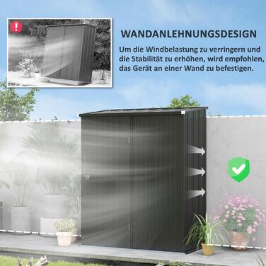Outsunny Garden Shed 1,34 м² Садова шафа, що закривається, з моноскатним дахом з оцинкованої сталі, 161,5x94,5x196 см, чорний