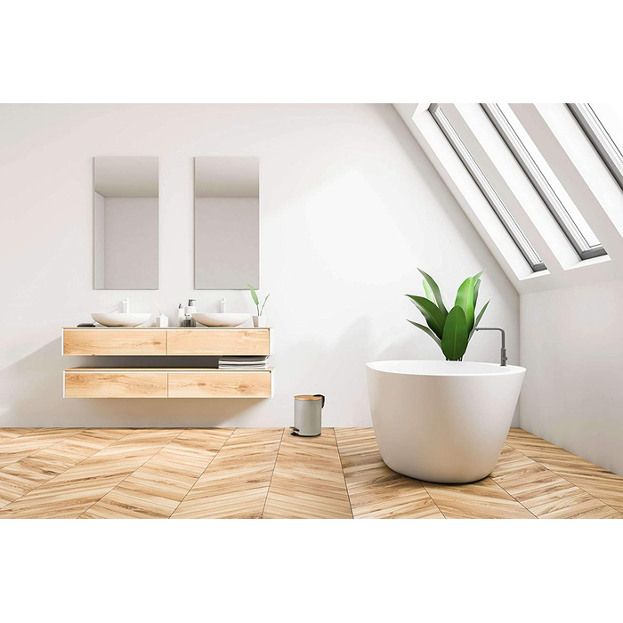 Косметичний відро для сміття VMbathrooms 3 л, сірий матовий, з бамбуковою кришкою, педаллю та функцією Soft Close для ванної кімнати