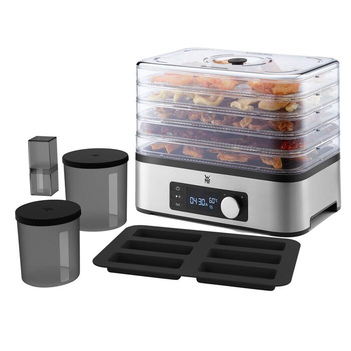 Сушарка для фруктів та овочів WMF Küchenminis Edelstahl, 5 ящиків, 30-70°C, таймер до 24 год, з контейнерами для зберігання