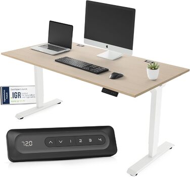 Стол Yaasa Desk Lite регульований по висоті 100x60 см чорного кольору – офісний стіл з автоматичним регулюванням, функцією пам'яті та отвором для кабелів. Електричний стіл, ідеальний для дому (світлий дуб/білий, 120 x 80 см)