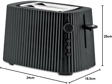 Тостер Alessi Plissé MDL08W Чорний – Дизайнерський тостер з 6 рівнями підсмажування, 850 Вт, термостійкий пластик, європейська вилка