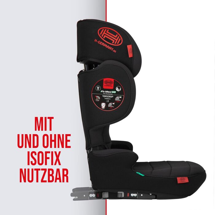 Автокрісло Heyner Kids i-Size складне, для дітей 3,5-12 років (100-150 см), чорне - з Isofix та без