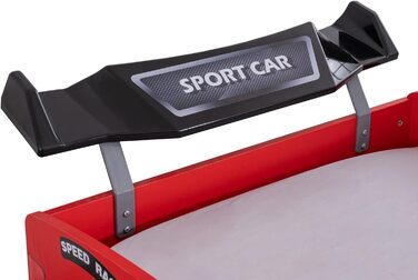 Дитяче автоліжко Aileenstore Rio 90x200, червоне, з LED-підсвіткою та спойлером, без матраца, без спортивних сидінь