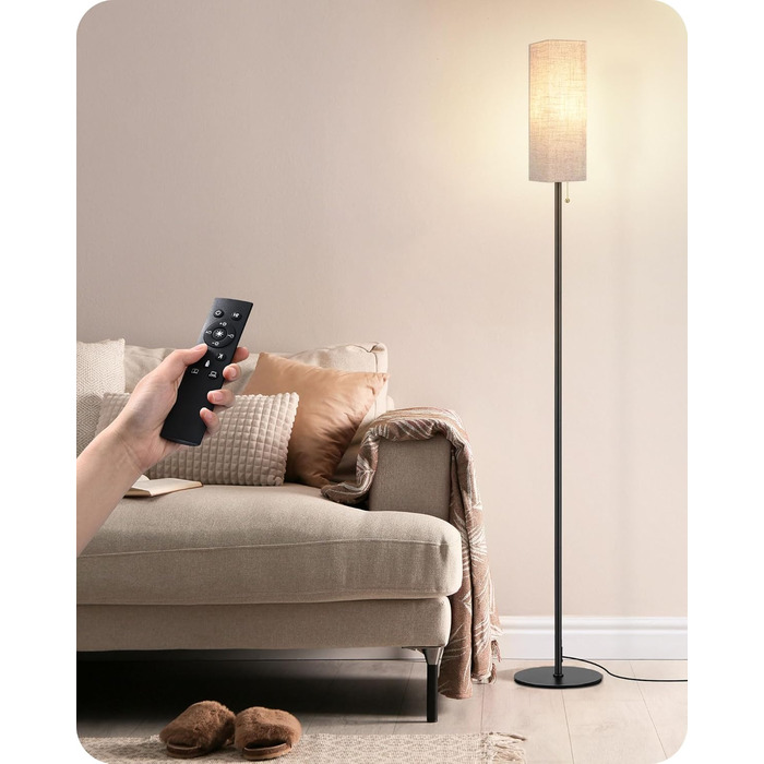 Торшер EDISHINE LED для вітальні, димований, E27, лампа для читання з лляним абажуром і пультом, підлоговий світильник з 3 режимами кольору, вінтажний для спальні, чорний