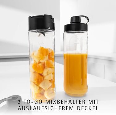 Стаціонарний блендер WMF Küchenminis Smoothie-to-go, потужність 300 Вт, 2 чаші по 0,6 л, нержавіюча сталь, чорний
