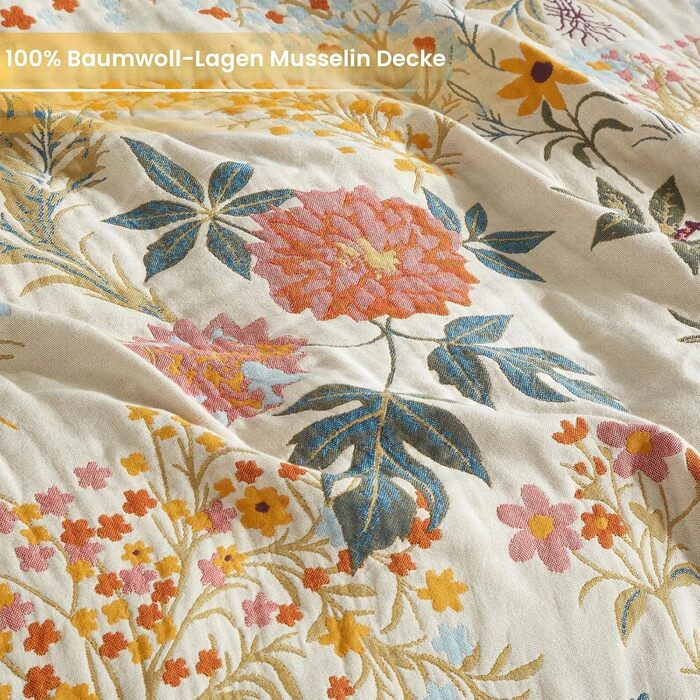 Бавовняна плед-ковдра Bailix Premium Boho 150x200 см, двостороння муслінова покривалка в стилі бохо для дивана та ліжка, плетенка патчворк, зелений/бежевий (Blumengarten)