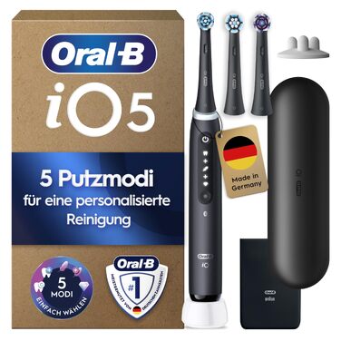 Електрична зубна щітка Oral-B iO Series 5, Matt Black (чорна матова), 1 щітка + 3 смінні насадки та футляр